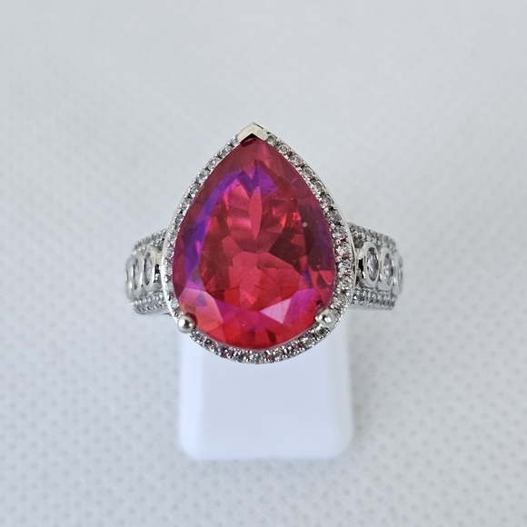 Genuine Volcanic Quartz & White Zircon Ring Sterling Silver Platinum Size 7! - Picture 4 of 13